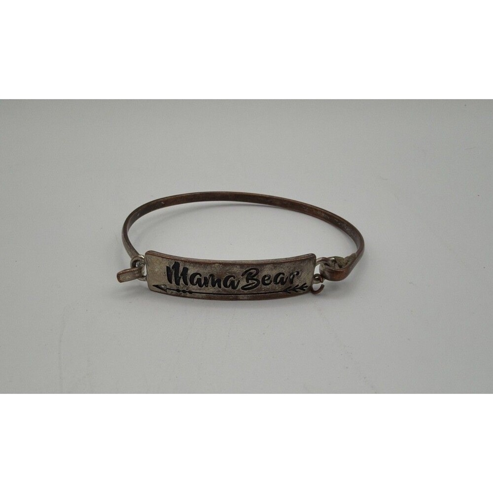 Mama Bear Engraved Bangle Bracelet Copper Tone Adjustable Minimalist